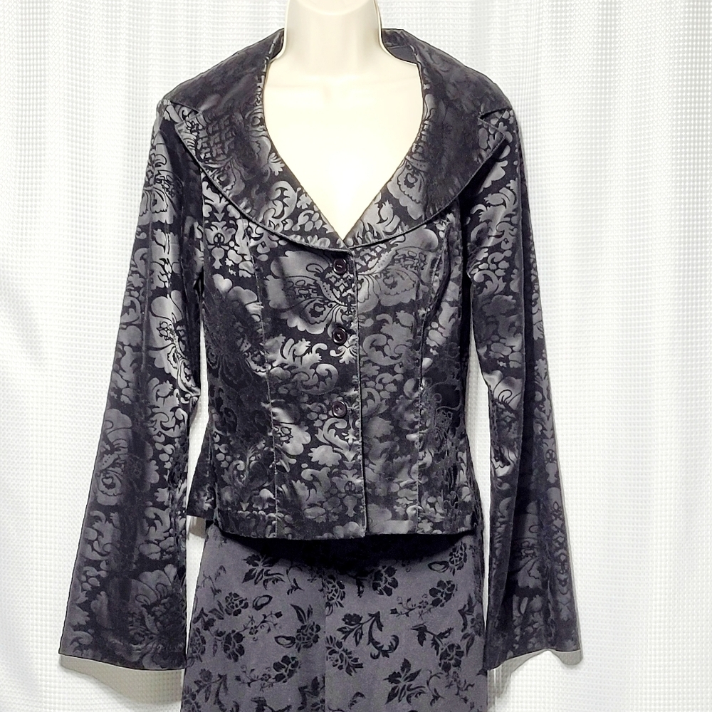 80s Vintage Velvet Satin Baroque Victorian Floral Jacket / Blazer Women's (M)